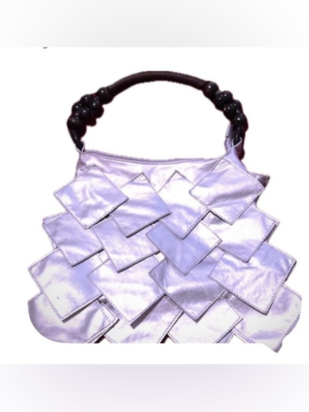 NWT Silver leather metallic design purse unique tote bag round handle 12 Vintage